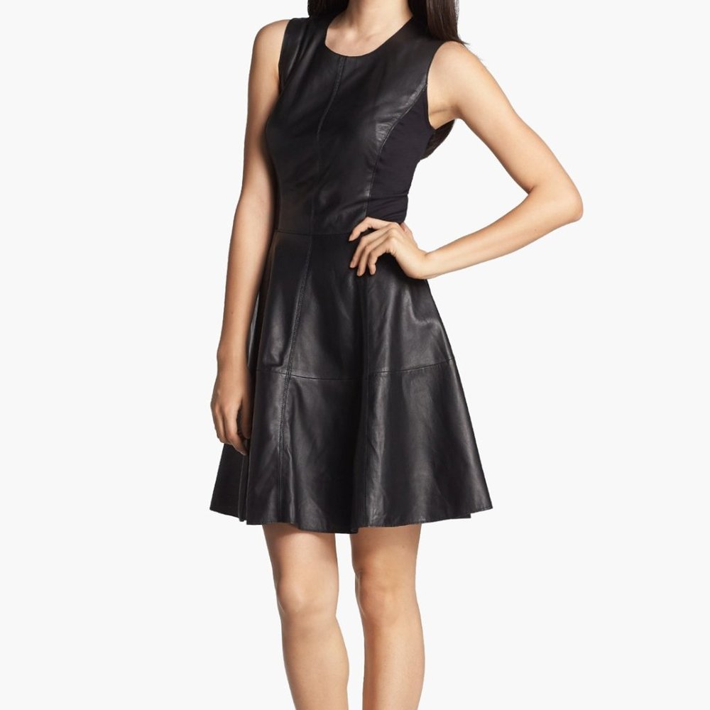 Halogen Black Sleeveless Leather Dress Size:2P